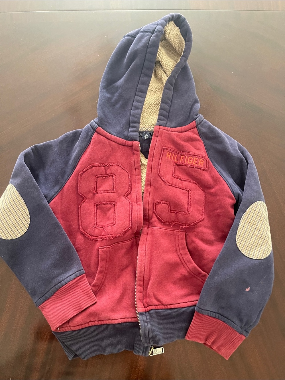 Boy’s Tommy Hilfiger Red & Navy Sherpa-Lined Zip Hoodie size S 6/7